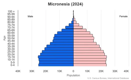 This is a regional population pyramid for the counties in Micronesia, which include Guam, Kiribati, Marshall Islands, Fed States of Micronesia, Nauru, Northern Mariana Islands, Palau