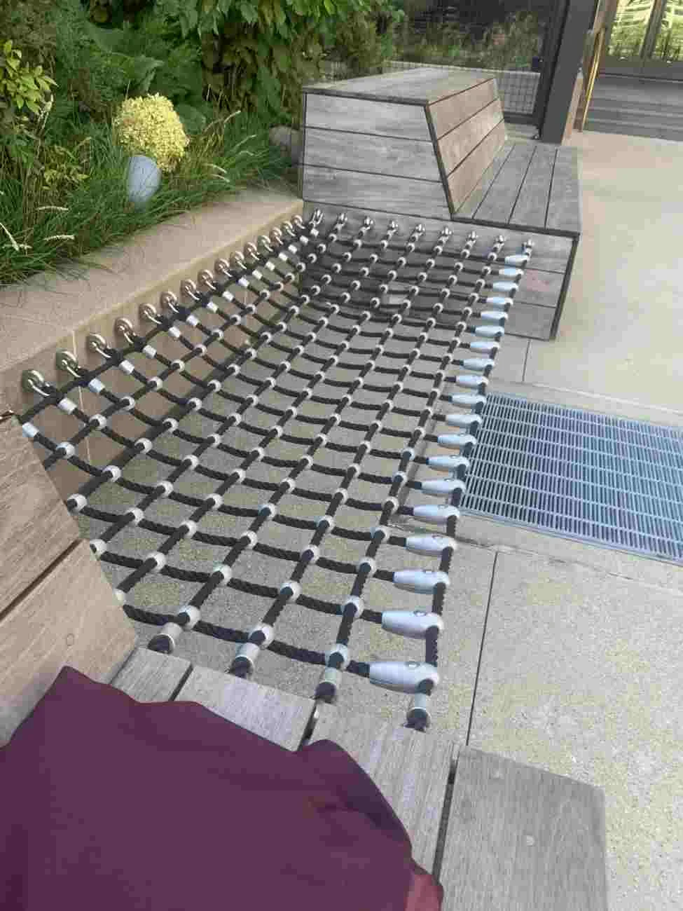 It's like a hammock between two benches, but painful to use.